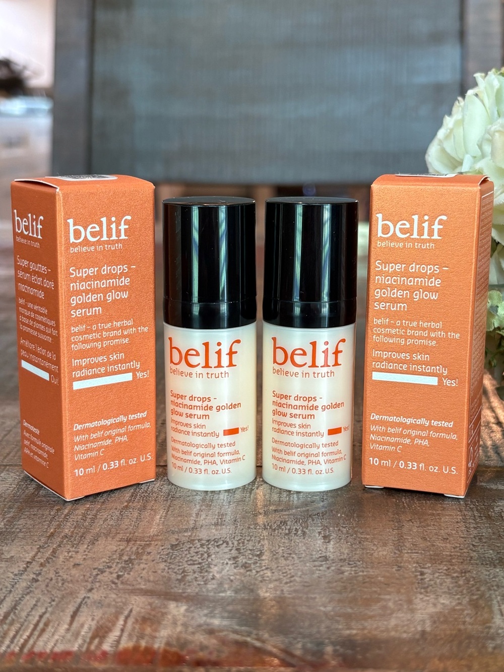 NEW belif SUPER DROPS-Niacinamide Golden GLOW SERUM Minis DUO!